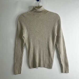 Vintage Neutral Chunky Ribbed Long Sleeve Turtleneck Top Preppy Soft Girl 90s XL